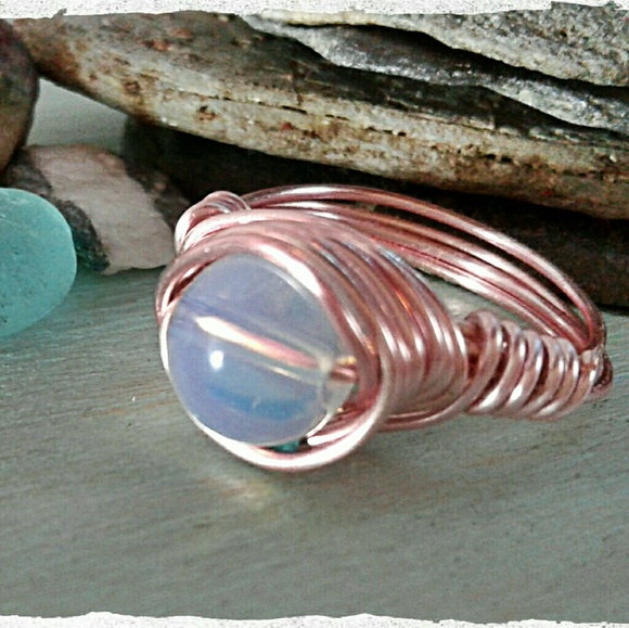 OPALITE & COPPER WIRE WRAP RING - Picture 2 of 6